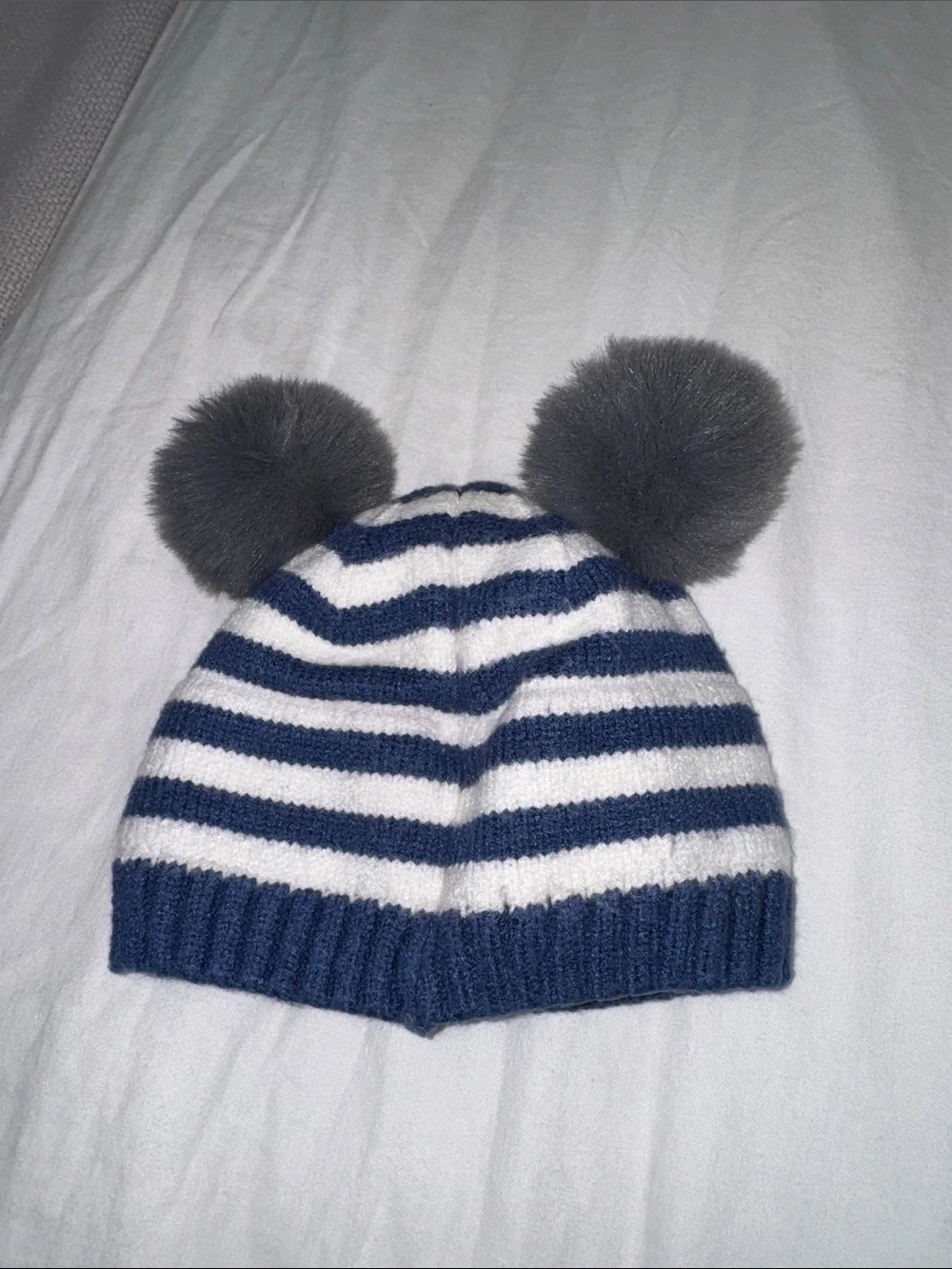Children's Navy & White Striped Pom-Pom Knit Hat